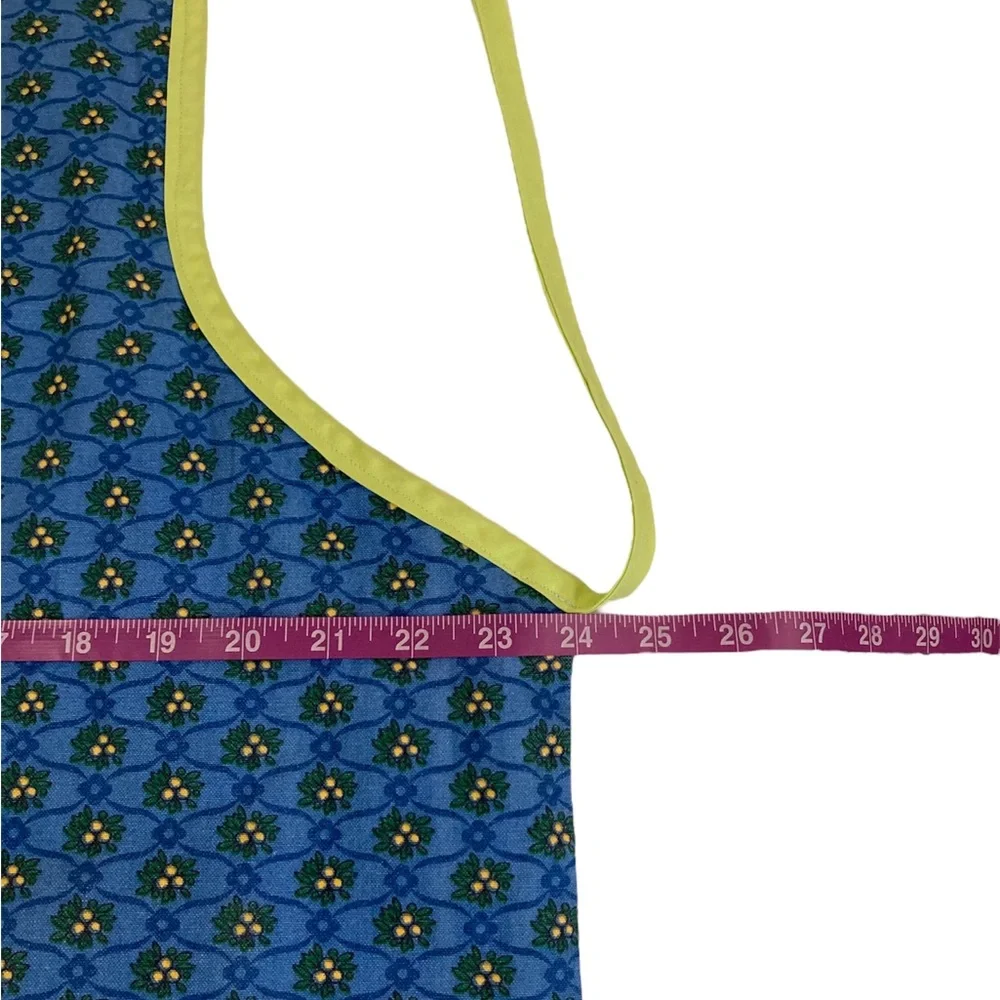 Reversible Cloth Green Blue Bib Apron Butterfly Floral Pocket Vintage? Handmade? - Picture 4 of 12